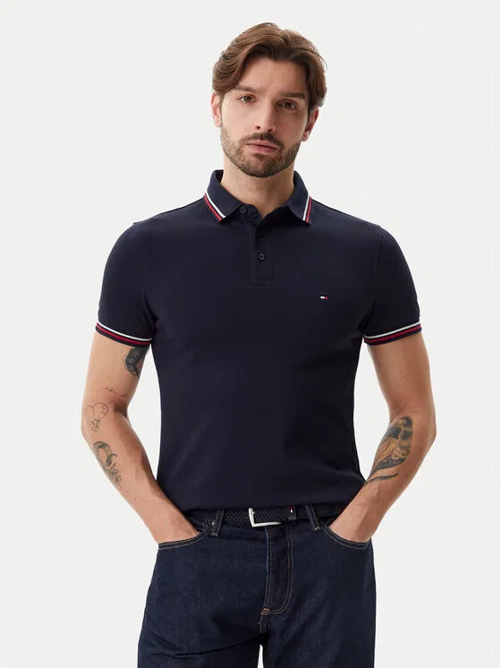 Поло slim fit Tipped Tommy Hilfiger, темно-синий
