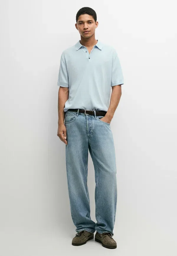 Футболка поло хлопковая Massimo Dutti, light-blue denim, светло-голубой — фото 2