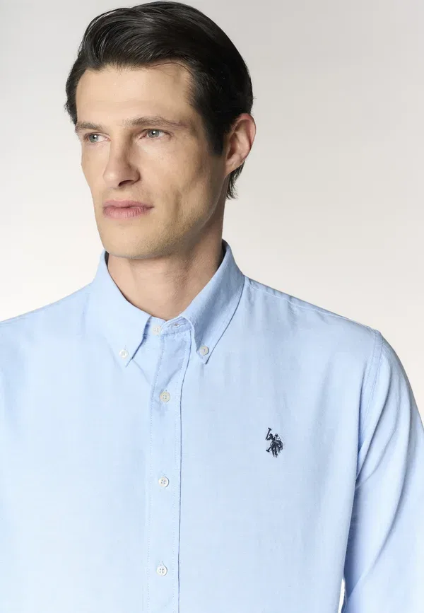 Рубашка из хлопка, модель Camicia da uomo slim fit in oxford pin point con colletto button down, U.S. Polo Assn., синий — фото 4