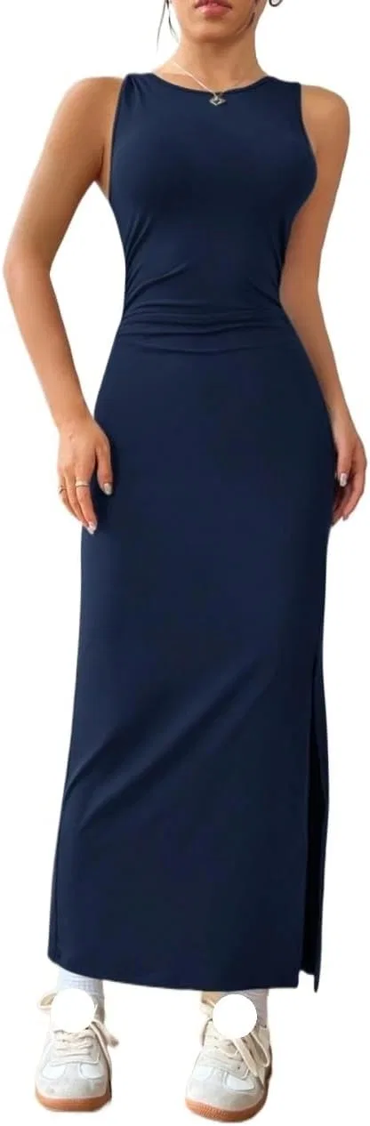Женское повседневное платье миди с разрезом, Royal Blue