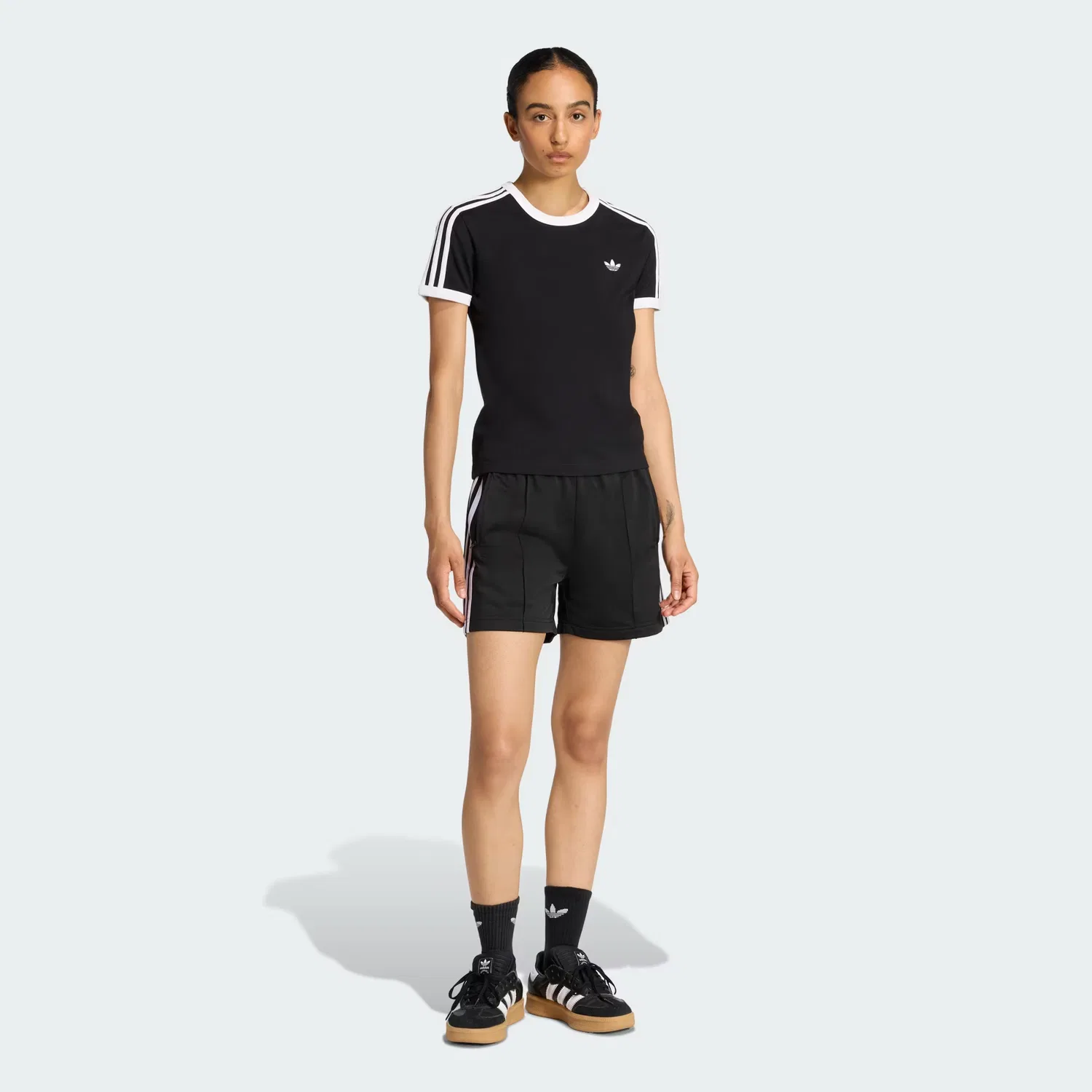 Женская футболка облегающего кроя 3-Stripes Slim Tee Adidas Originals, черный/белый — фото 4