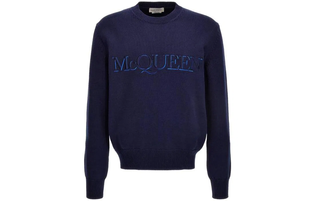 Мужской свитер с вышитым логотипом Alexander McQueen, Navy Blue