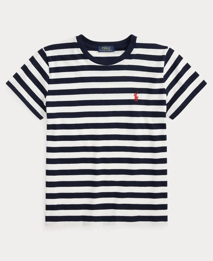 Футболка женская с полосатым принтом и вышивкой Pony Polo Ralph Lauren, Hunter Navy White — фото 4