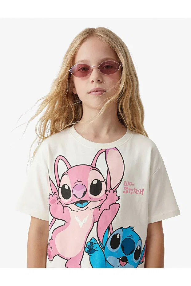 Детская футболка для девочек с принтом Licensed Stitch Printed, Koton, Ecru