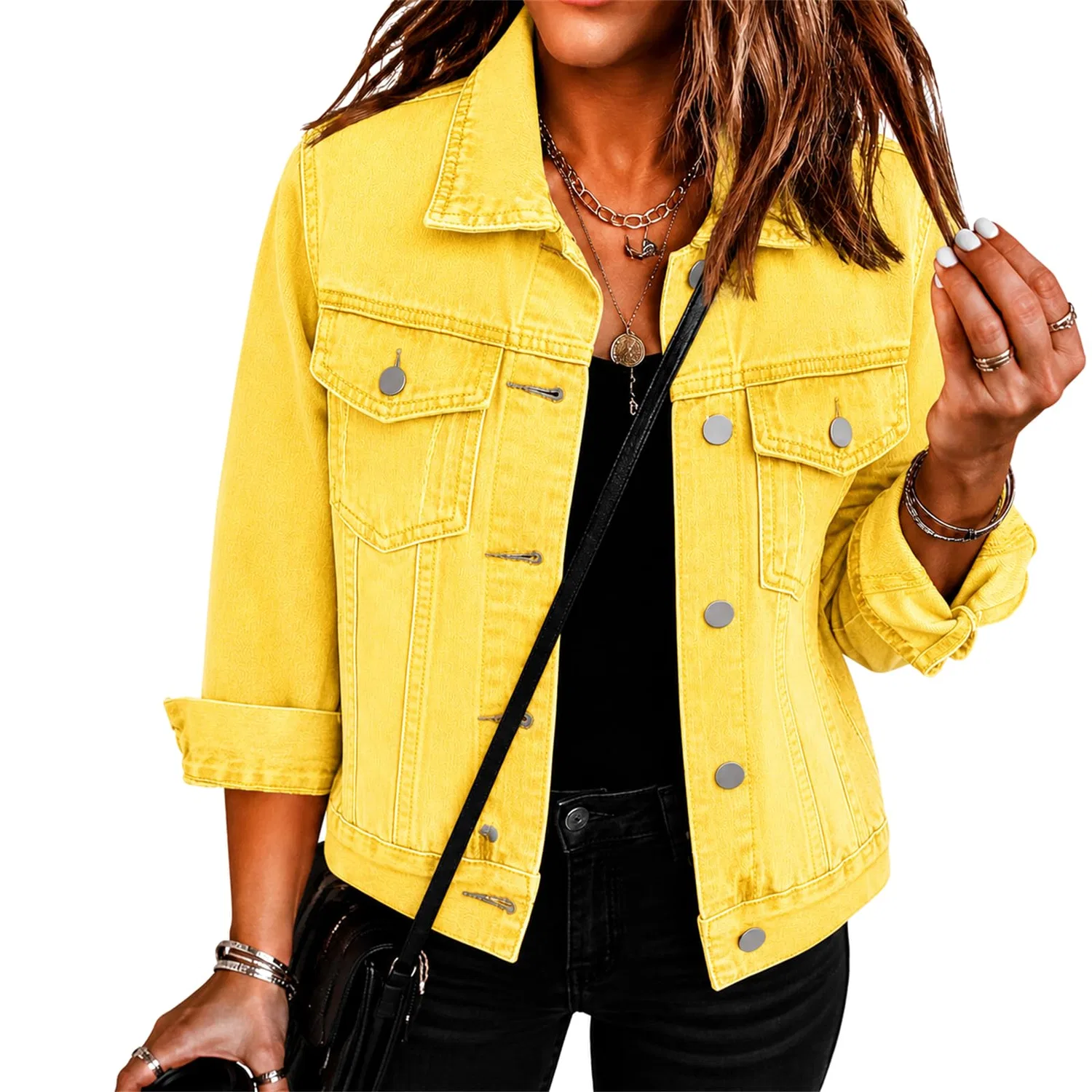 Женская джинсовая куртка oversize с рукавом 3/4, giallo