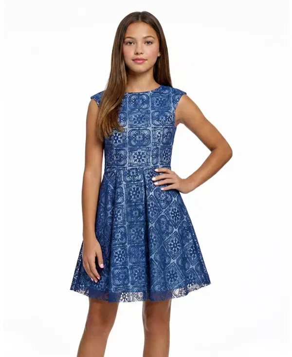 Детское платье для девочек с кружевом Un Deux Trois, Navy/Blue