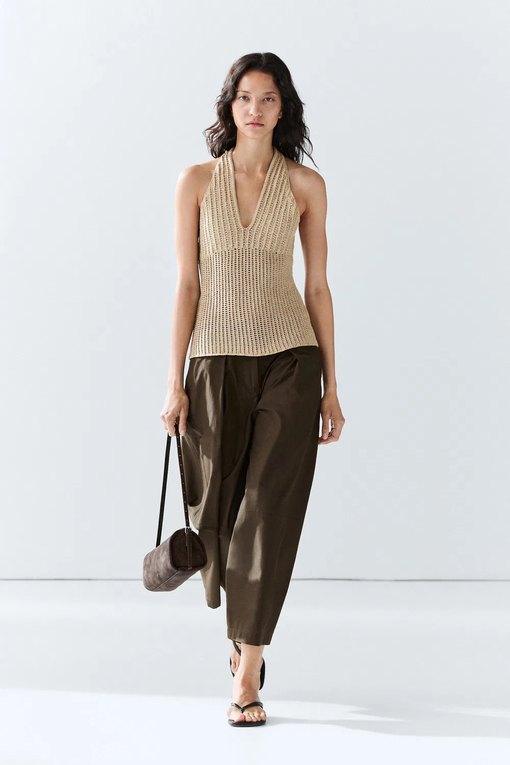 Топ Massimo Dutti Cotton Crochet Knit, бежевый — фото 3