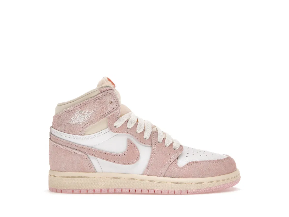 Детские кроссовки с розовым принтом Jordan 1 Retro High OG Jordan, Atmosphere/White/Muslin/Sail