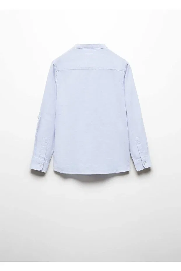 Детская рубашка для мальчиков льняная Mango Kids, Sky Blue — фото 4