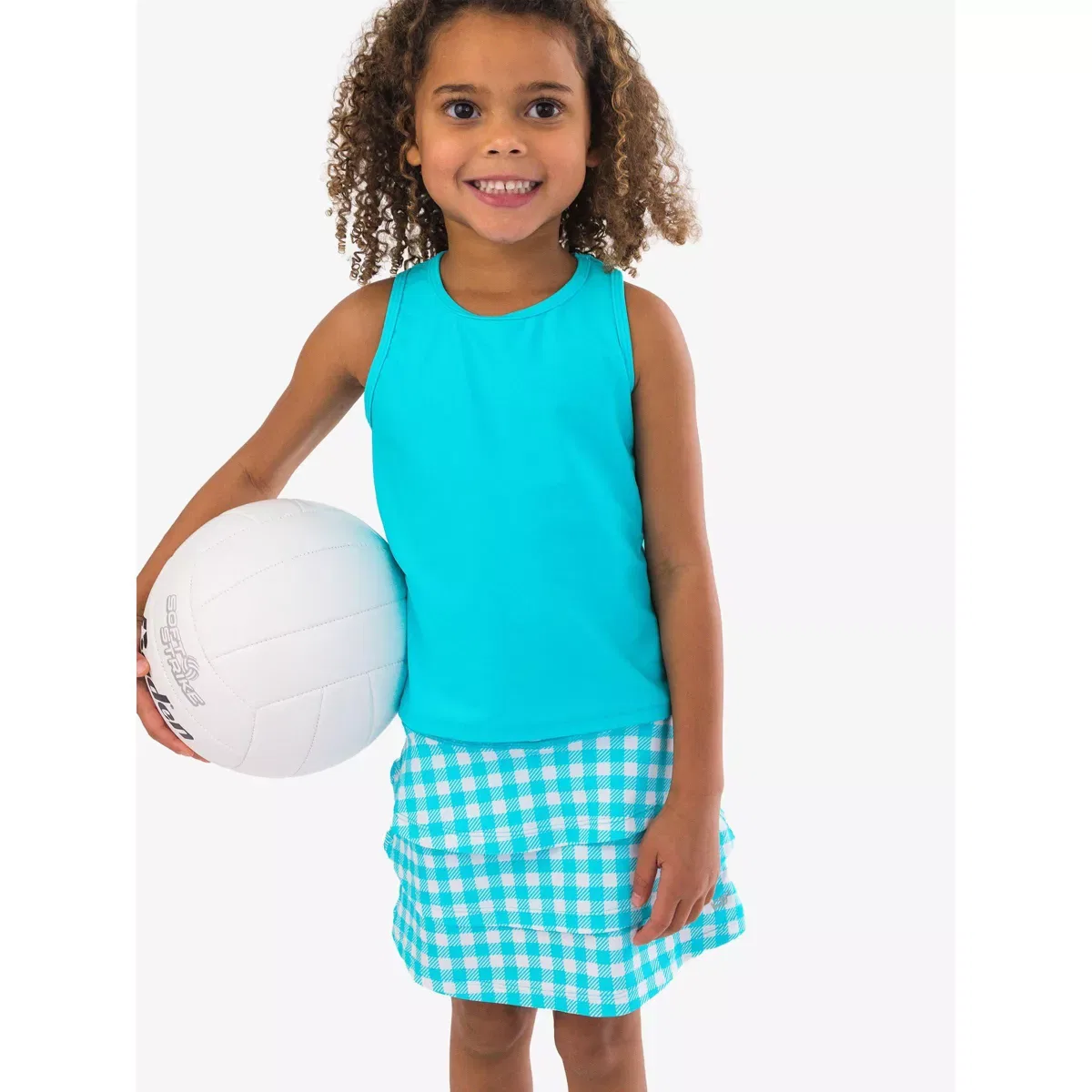 Детская юбка-шорты для девочек с защитой UPF 50+ RuffleButts, Bright Aqua Gingham — фото 3