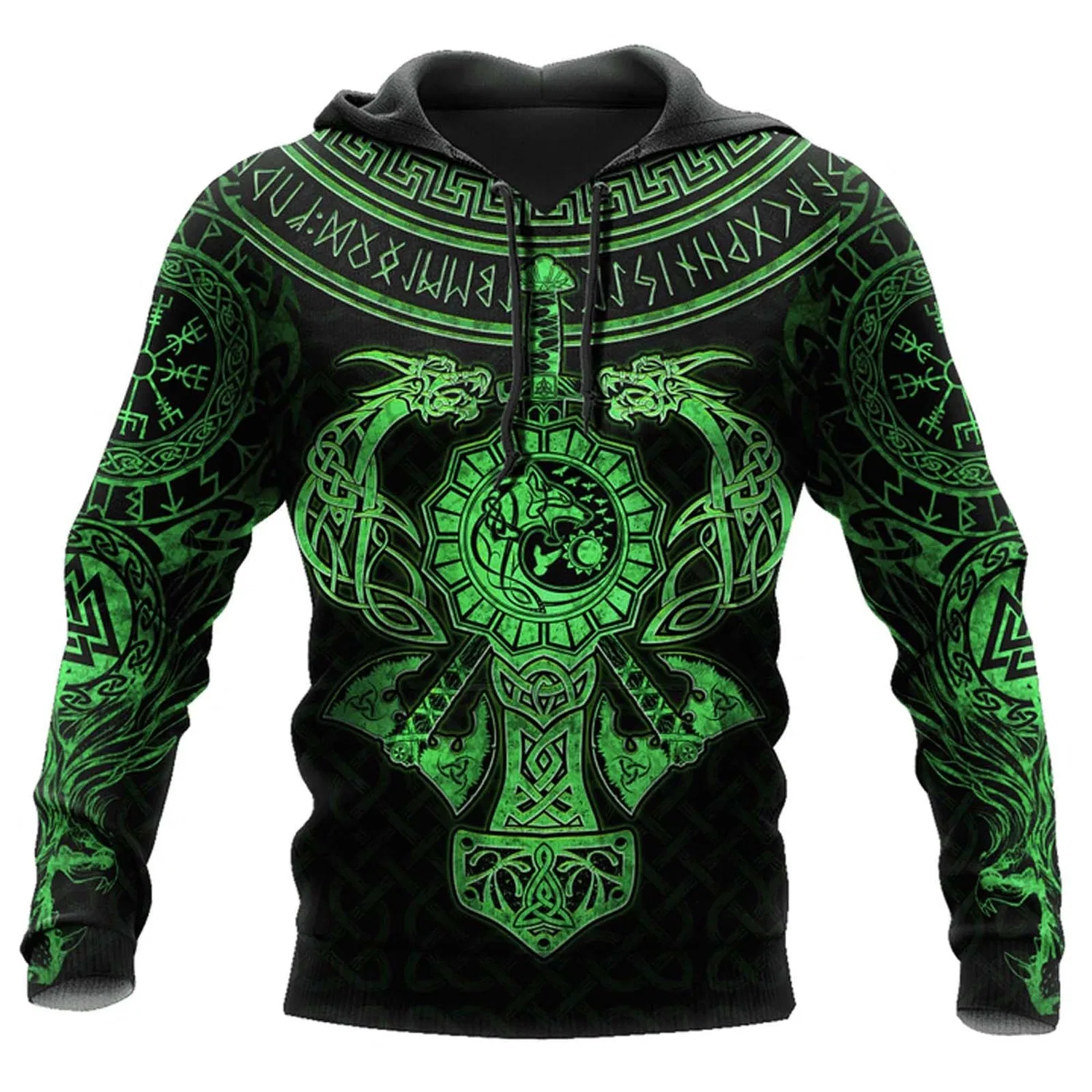 Мужской худи с 3D-принтом Viking Odin Raven Tattoo, Mjölnir
