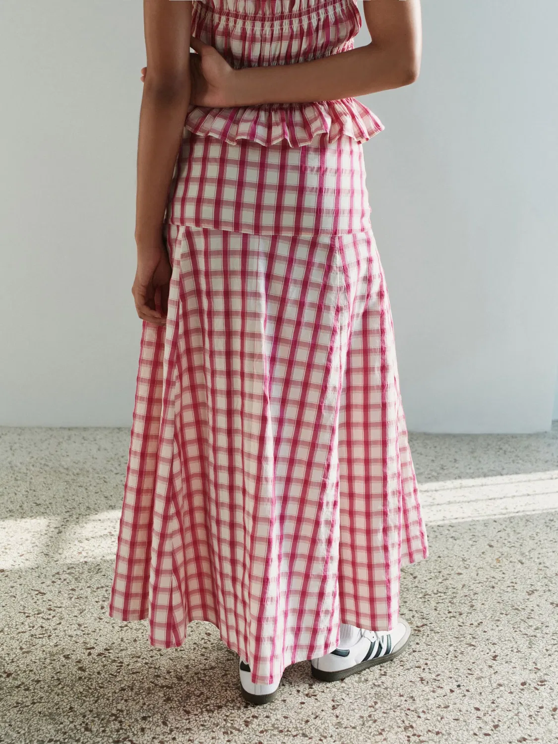 Юбка макси с принтом в клетку, модель Button Down Next, розовый/кремовый — фото 3