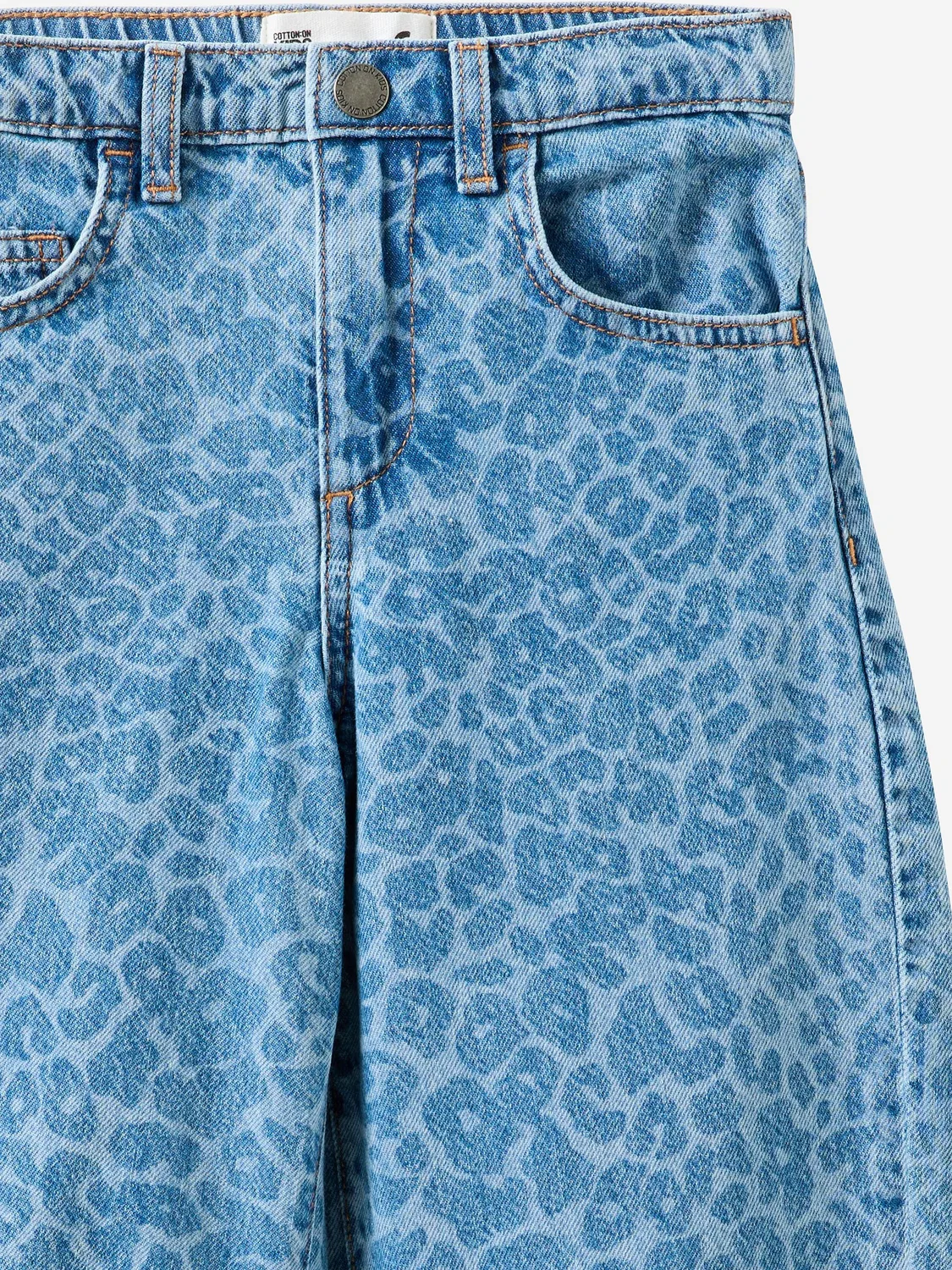 Джинсы прямого кроя Leopard Barrel Leg Cotton On, Синий - Леопард — фото 3