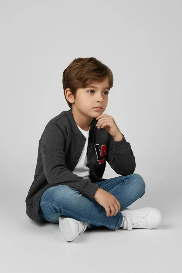 Детская куртка для девочек с вышивкой Atölye Kids, Anthracite — фото 4