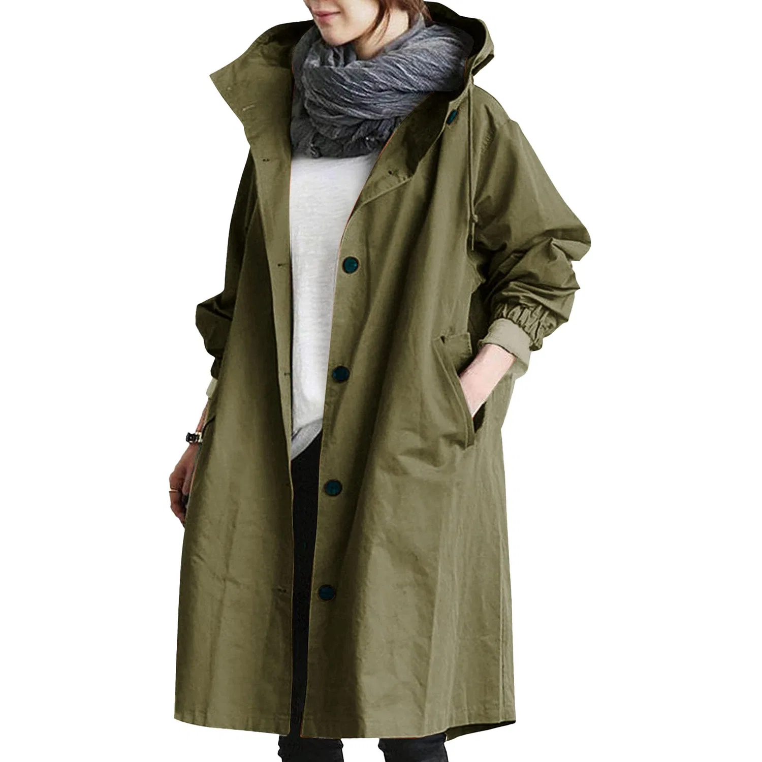 Женский дождевик с длинным рукавом, Verde militare