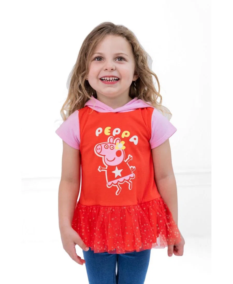 Худи с капюшоном и пеплумом Peppa Pig, с 3D ушками и цветком Peppa Pig Peppa Pig Red Pink — фото 2