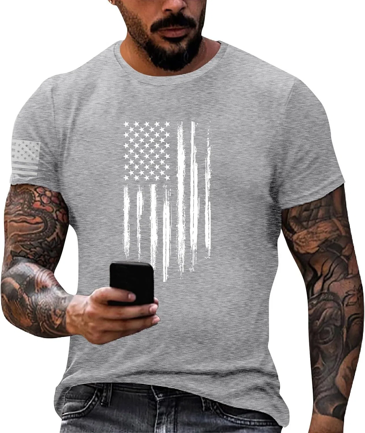 Мужская футболка с американским флагом Generic, Gray