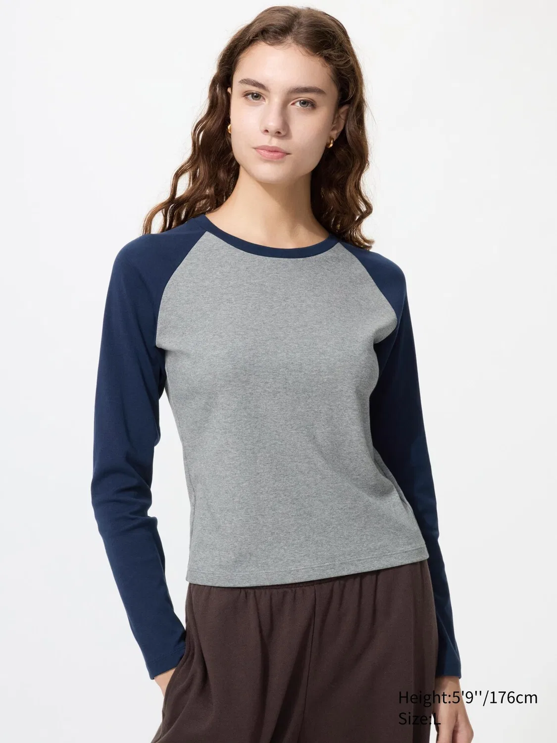 Футболка с длинным рукавом Uniqlo, базовая повседневная одежда, темно-синий