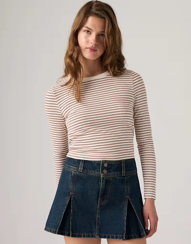 Укороченная полосатая футболка с длинными рукавами Levi's коричневого и, белый — фото 4