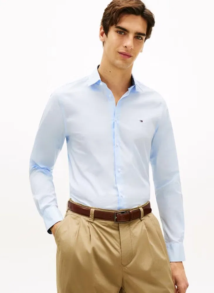 Рубашка с контрастным воротником Slim Fit Tommy Hilfiger, голубой