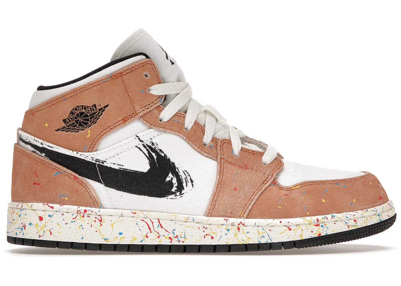 Детские кроссовки Lifestyle с принтом Jordan 1 Mid SE Brushstroke, Sail/Black-Cider-Chile Red