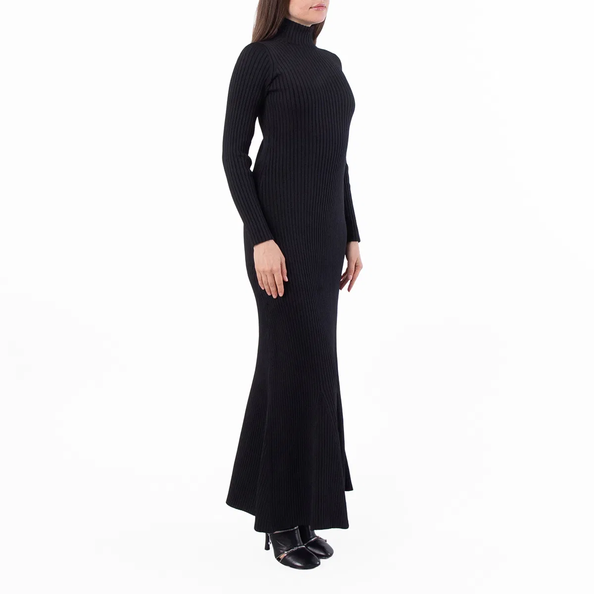 Платье-макси из рифленого трикотажа с длинным рукавом Ribbed Knit Long-Sleeved Maxi Dress Balenciaga, Black — фото 2