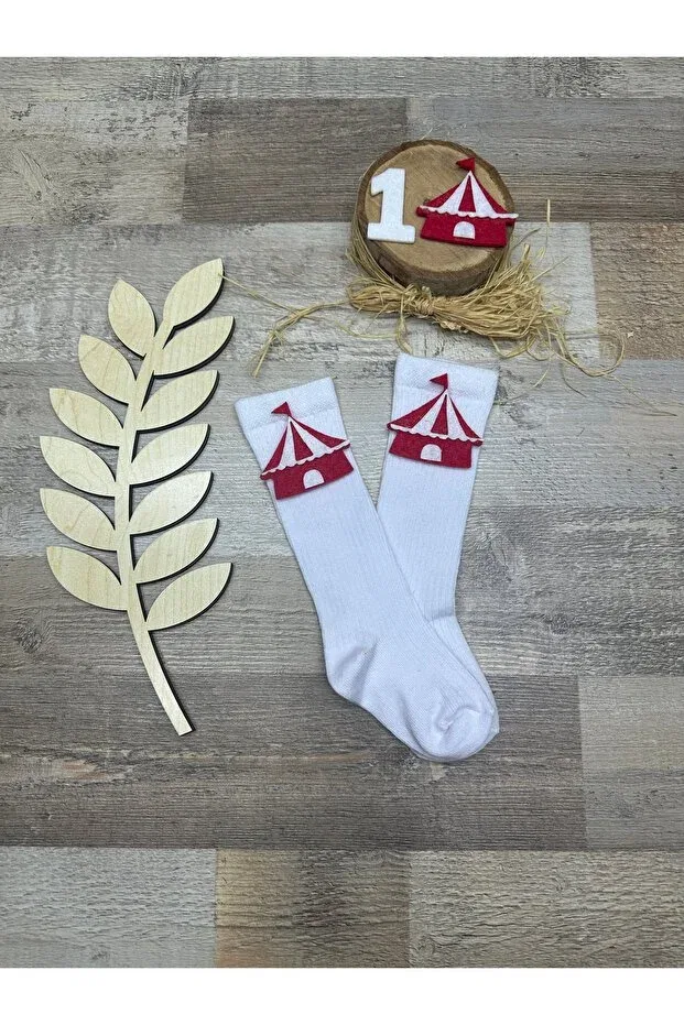 Детские носки для девочек с принтом Circus concept knee-high baby socks Feriatolye, White