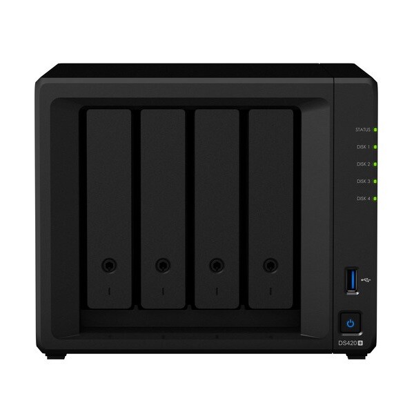 

Сетевое хранилище Synology DS420+ NAS с 4 отсеками, черный