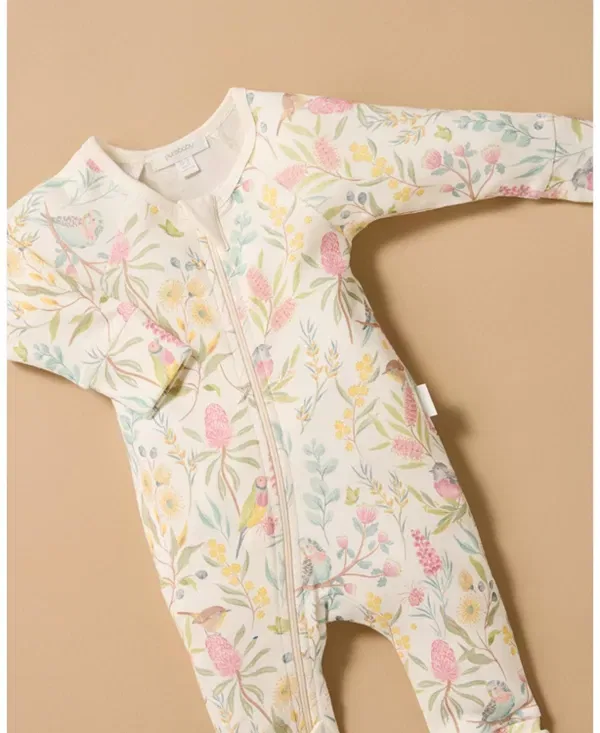 Детский комплект комбинезона и слюнявчика с принтом Australiana Floral Purebaby, Aviary Garden — фото 2