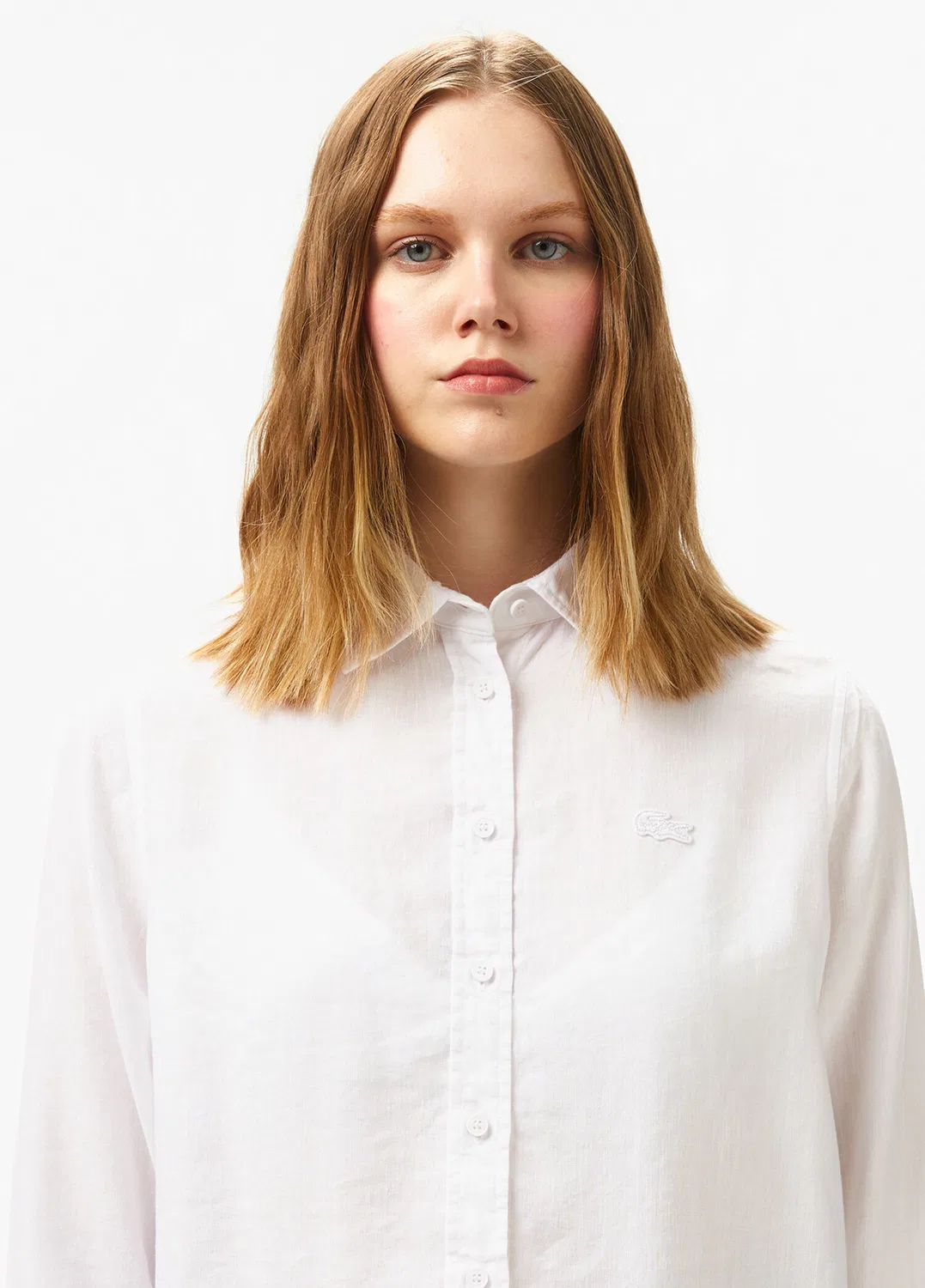 Блузка Lacoste, белая, с логотипом крокодила — фото 2