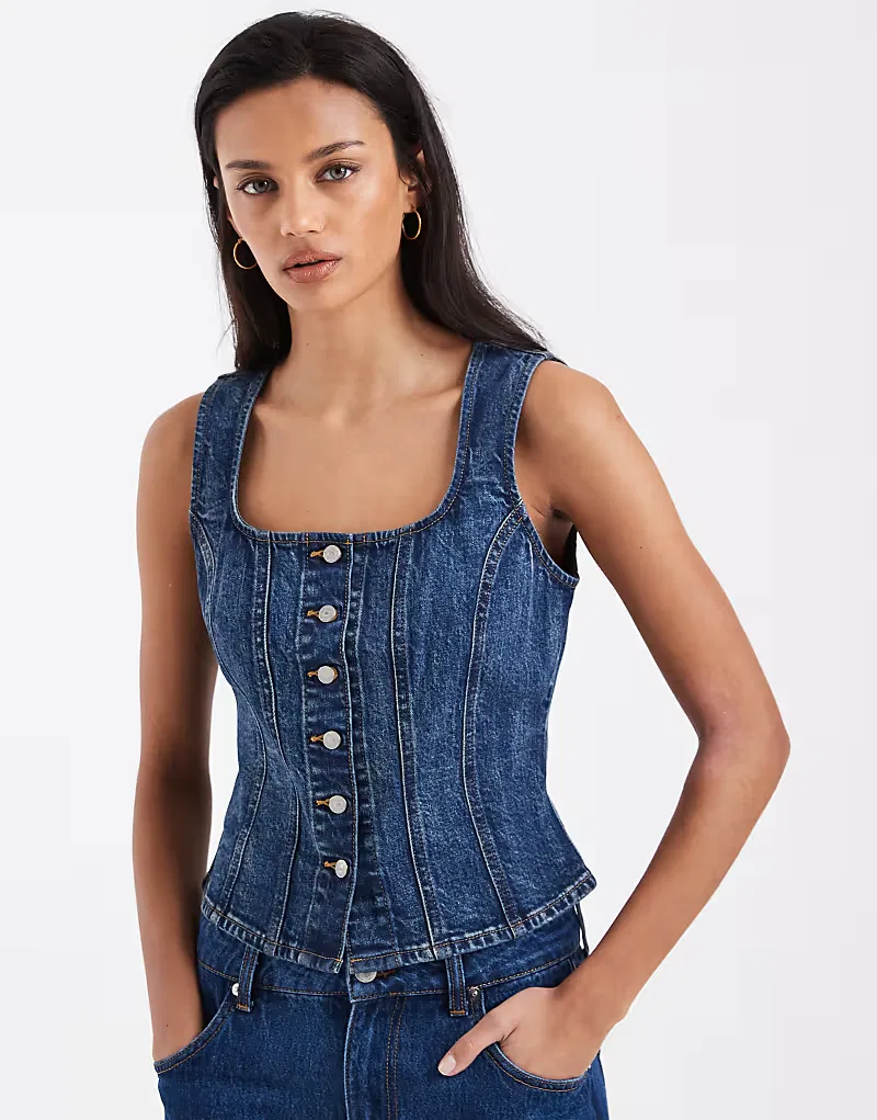 Джинсовая блузка Levi's с квадратным вырезом и скульптурным силуэтом, синий