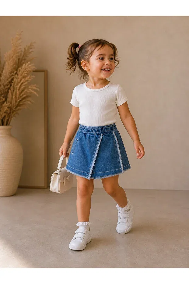 Детские шорты-юбка для девочек с принтом Nk Kids, Jeans Blue