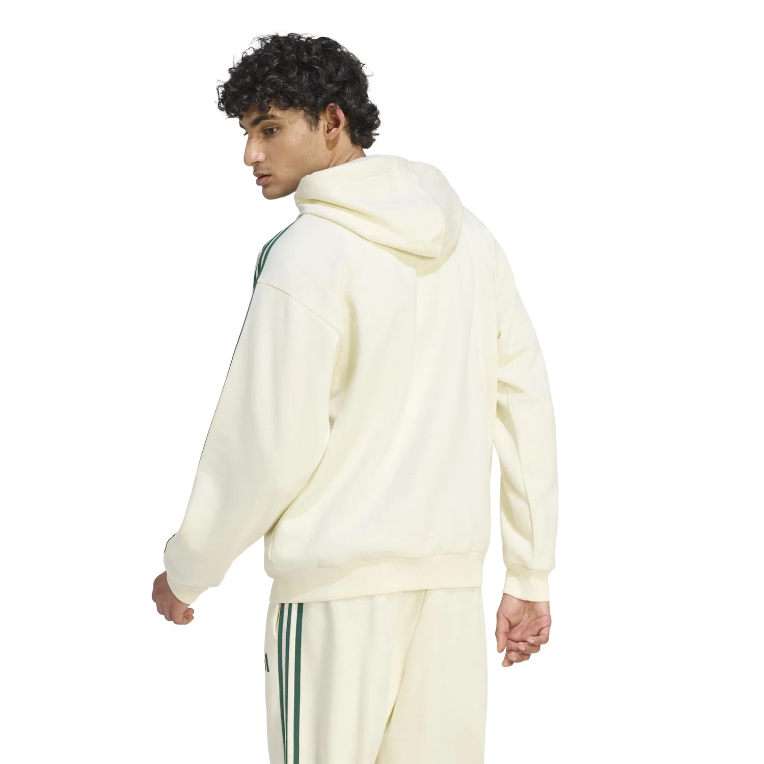 Мужской худи на молнии с флисом и тремя полосками adidas, Ivory/Collegiate Green — фото 2