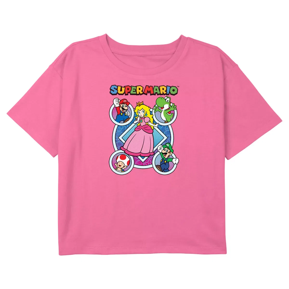 Детский укороченный топ-футболка с принтом Super Mario Princess Peach Character Circles Nintendo, Light Pink
