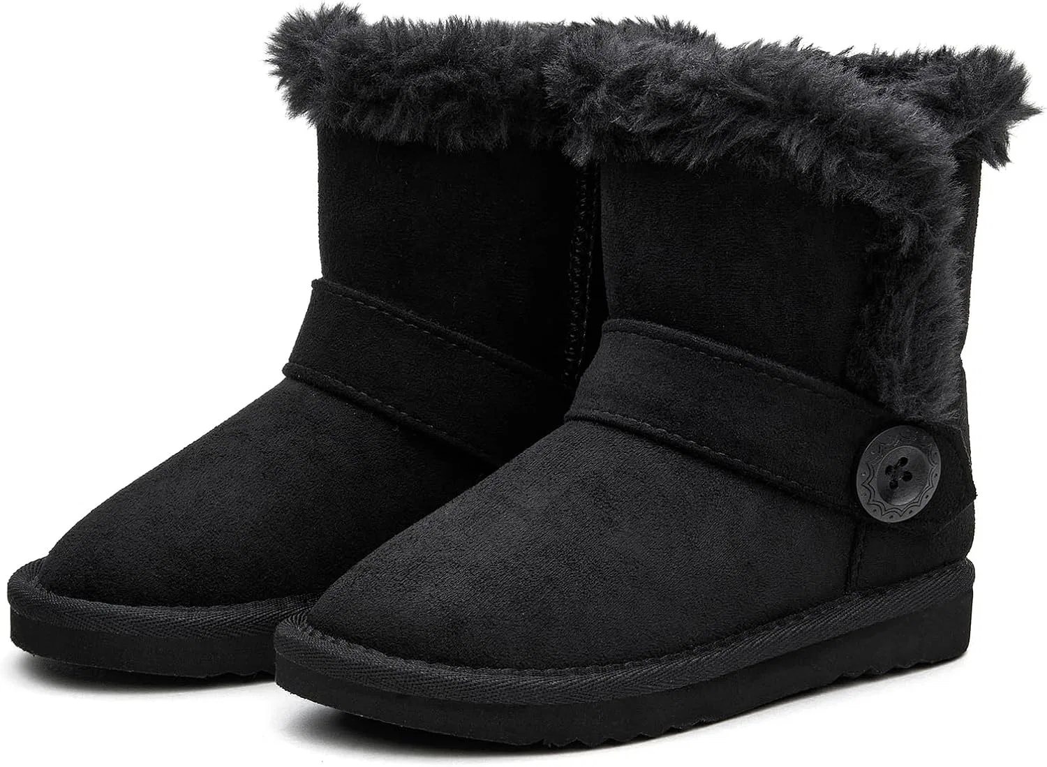 Детские сапоги для девочек на меху BlueKnot Winter Cold Weather Wood Button Warm Shearling Comfort, Black