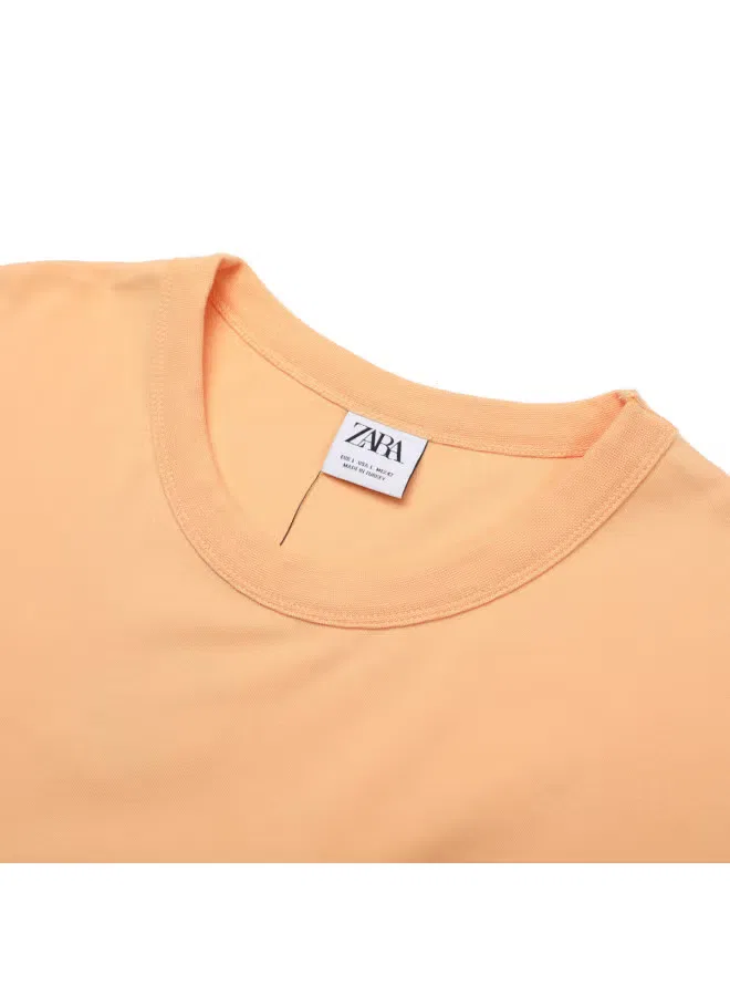 Футболка хлопковая с коротким рукавом Zara, персиковый — фото 4