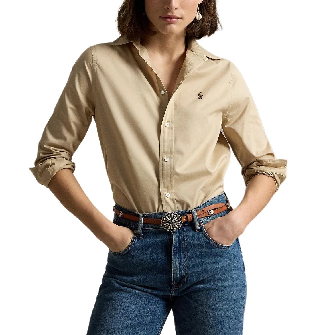 Женская рубашка с лацканами прямого кроя Brown Yellow Polo Ralph Lauren — фото 4