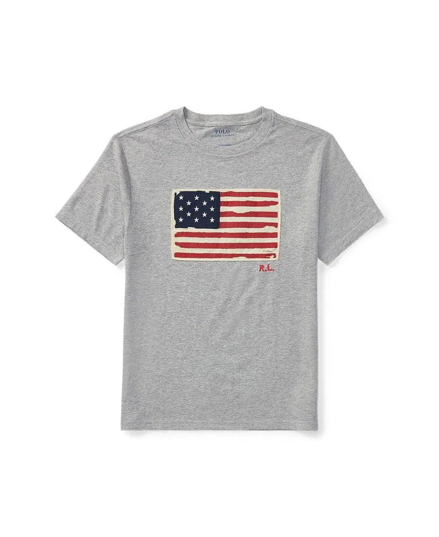 Футболка хлопковая с аппликацией флага Polo Ralph Lauren, Andover Heather