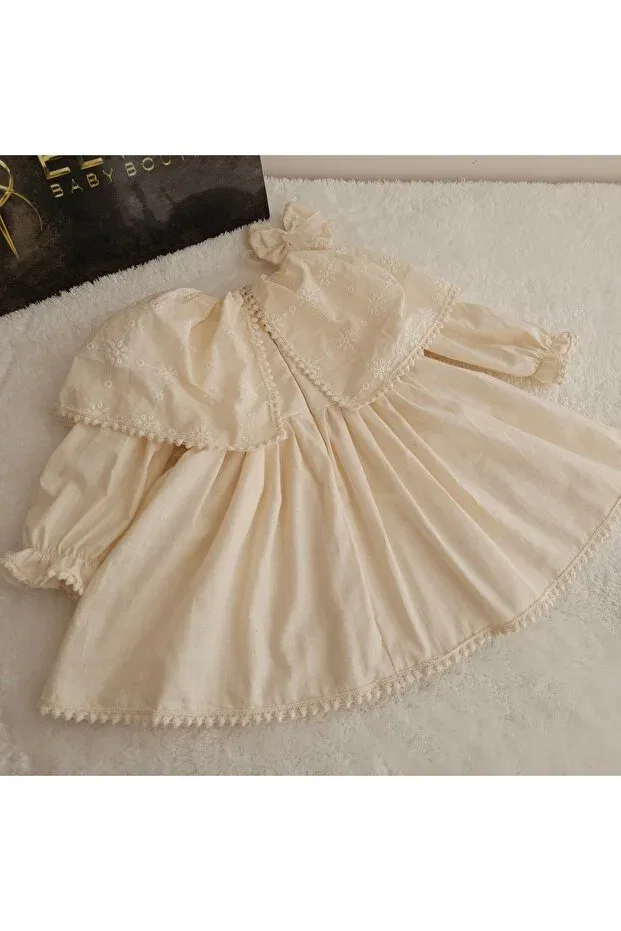 Детское платье с воротником-капюшоном Elwirababyboutiqe, Nude Color — фото 4