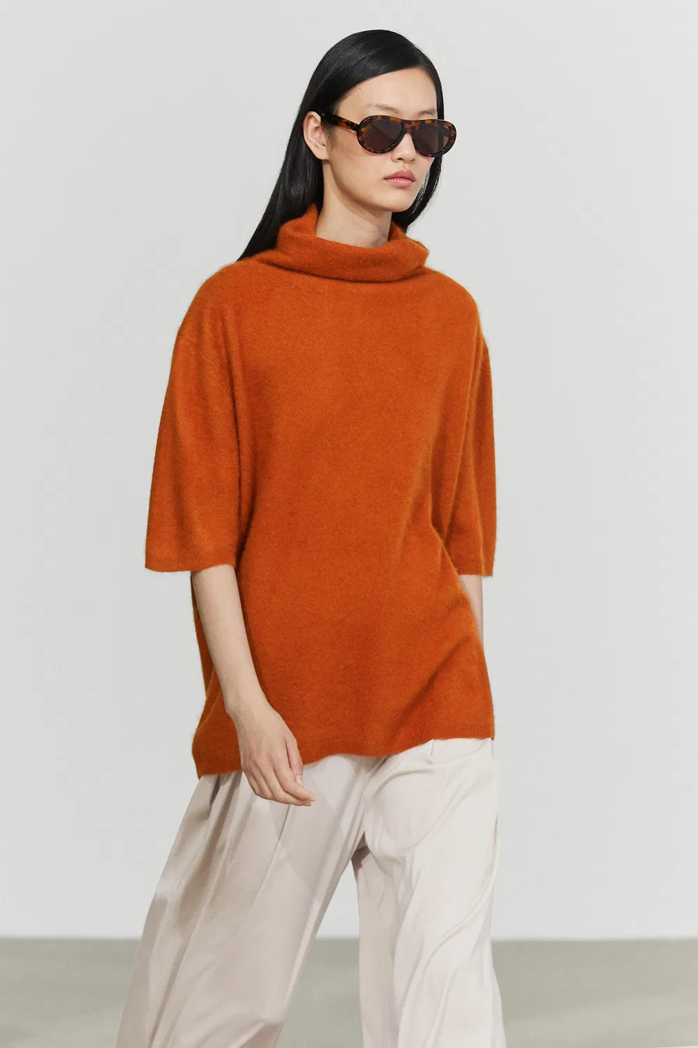 Свитер Massimo Dutti 100% Wool Oversize Short-Sleeve Knit, оранжевый
