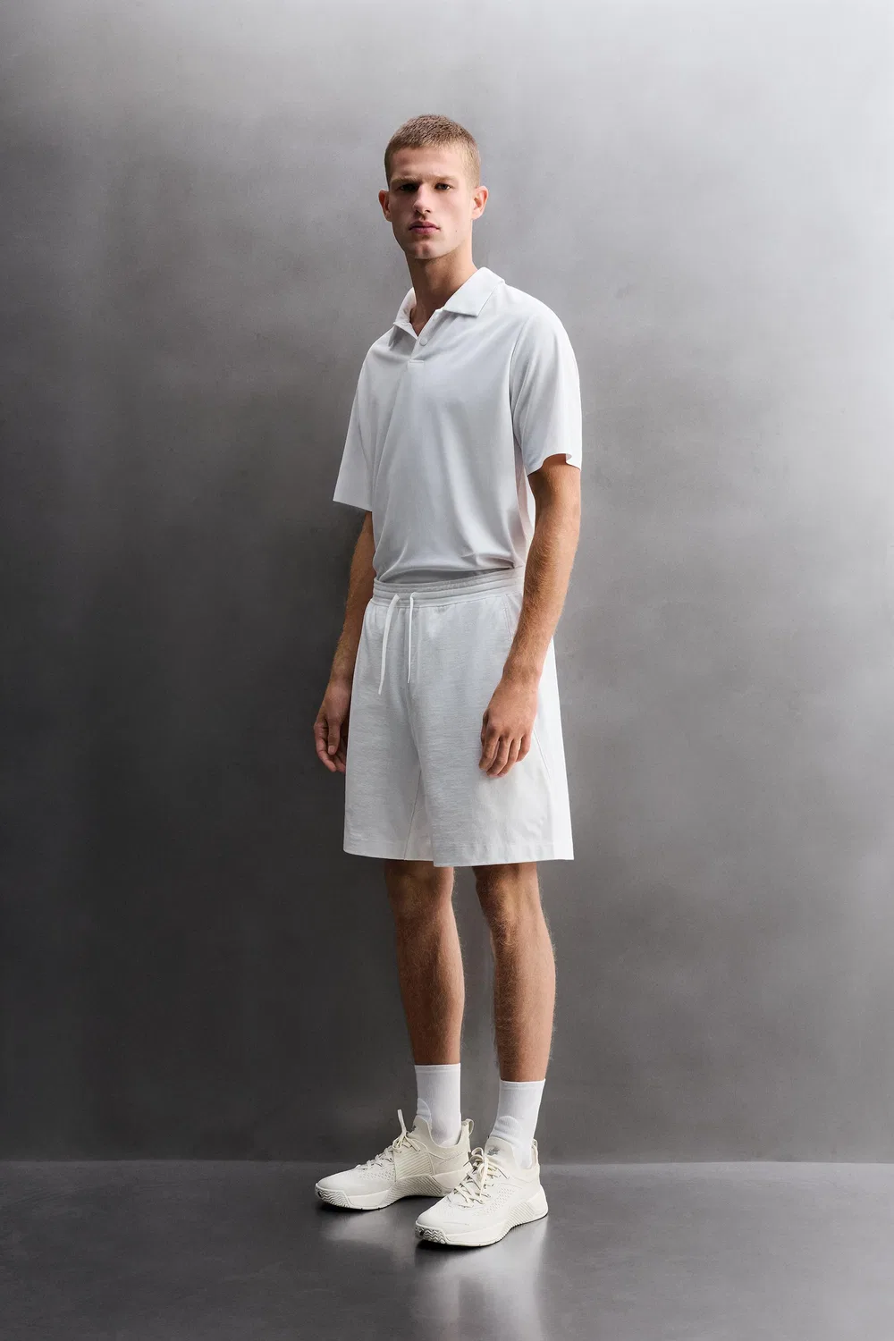 Тренировочные шорты из хлопковой смеси, 23 см ZARA, White — фото 4