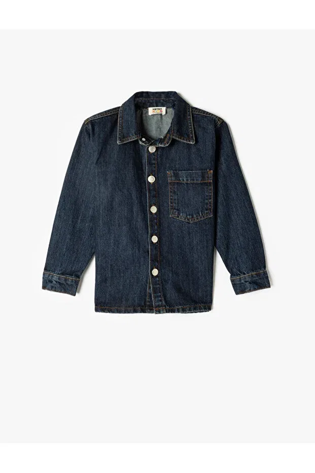 Детская рубашка из денима с длинным рукавом Koton, Dark Indigo