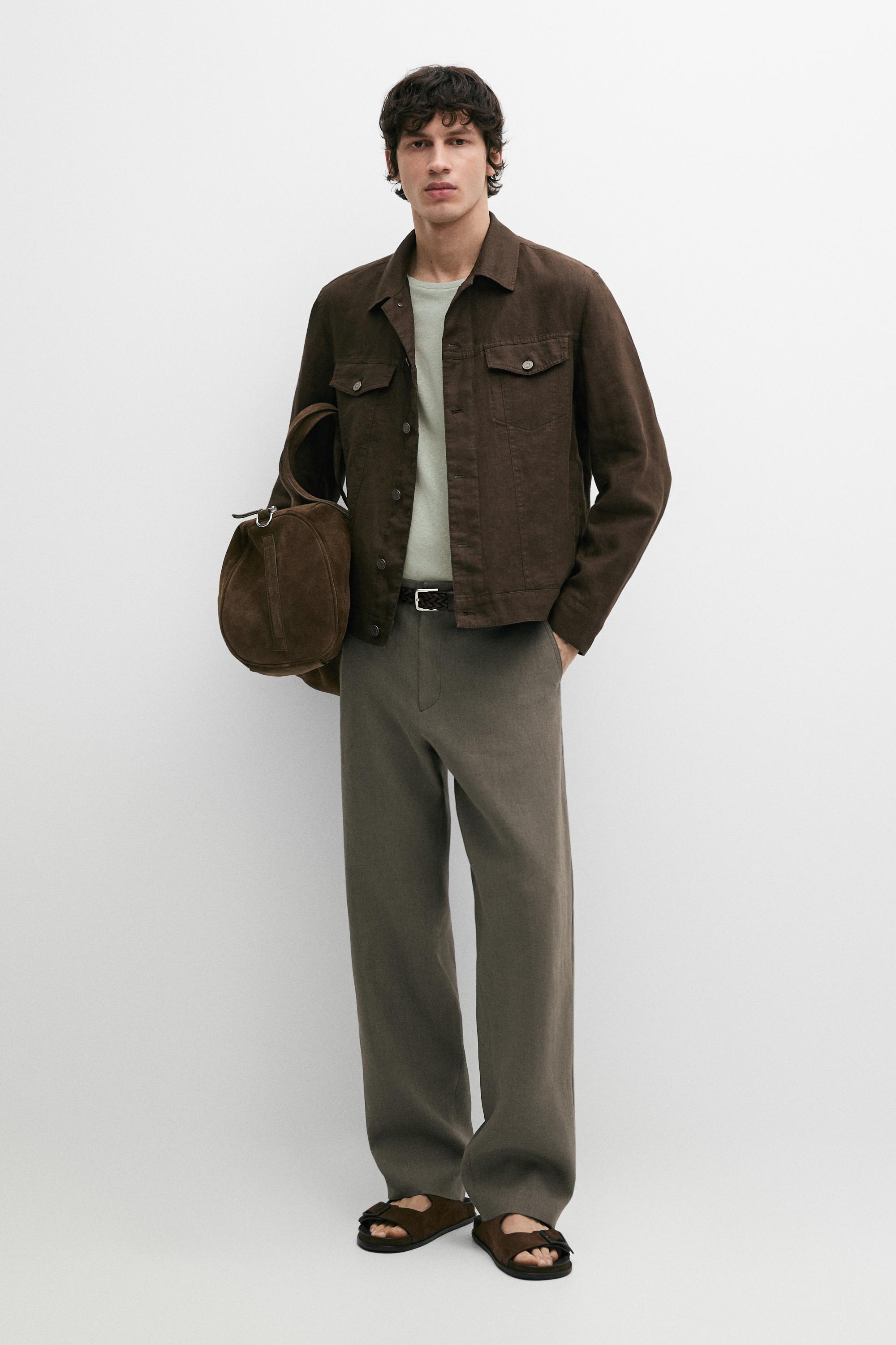 Брюки  Massimo Dutti 100% Linen Straight-leg, зеленый — фото 2