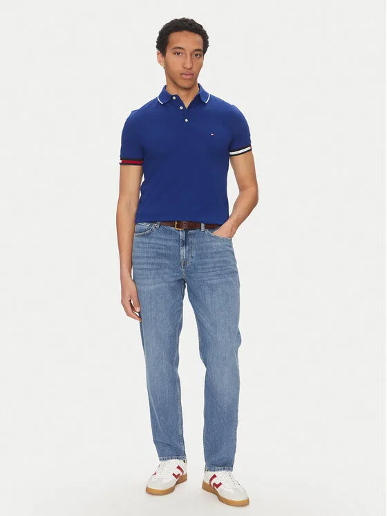 Поло slim fit Flag Cuff Tommy Hilfiger, синий — фото 2