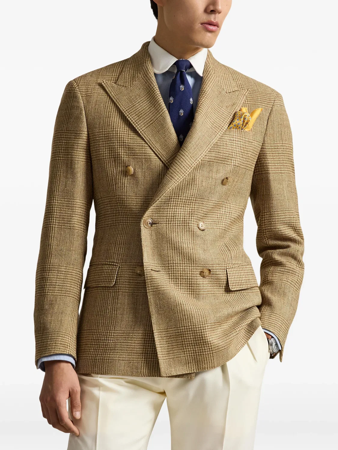 Двубортный твидовый пиджак глен-плед Polo Ralph Lauren, нейтральные — фото 2