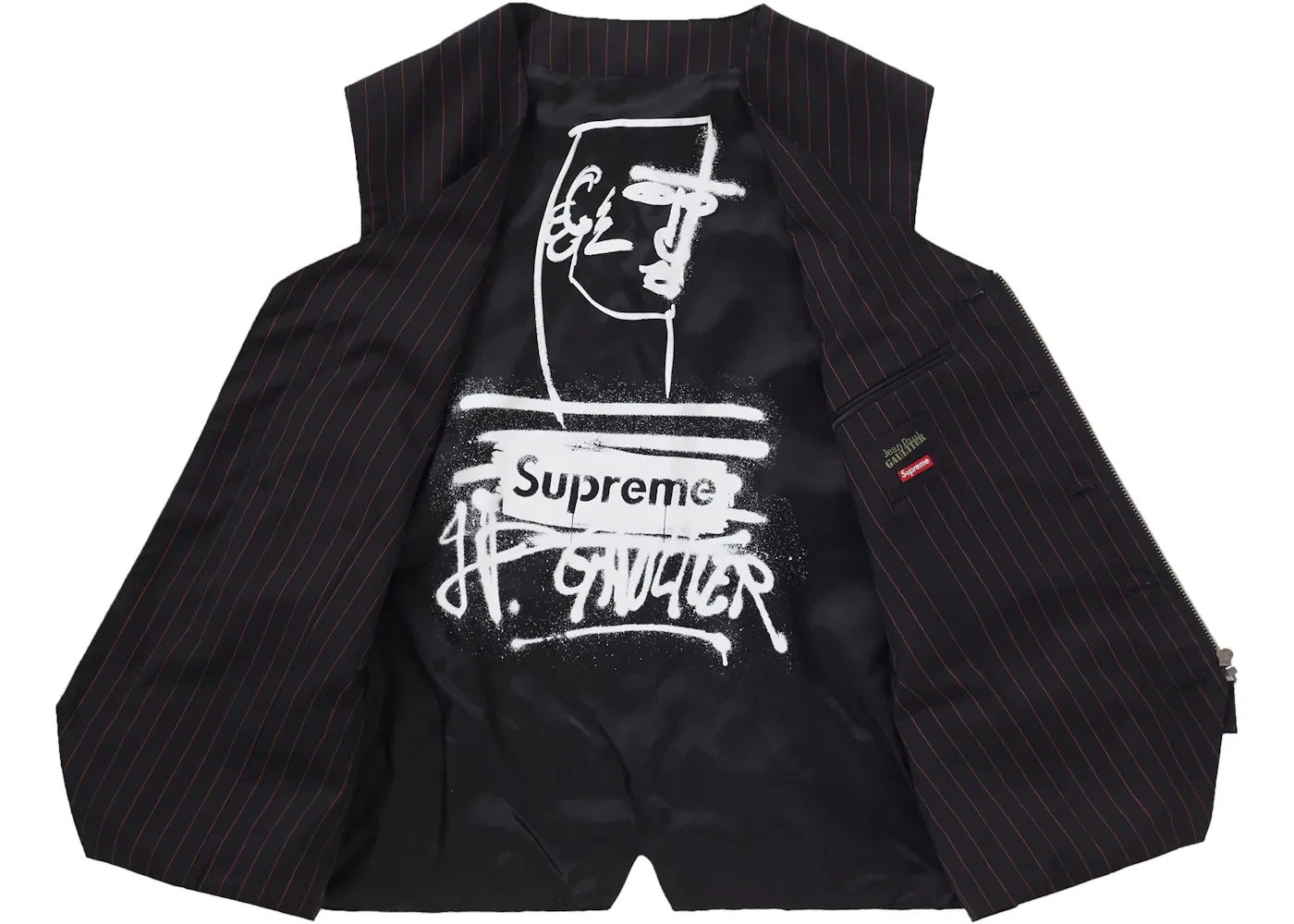 Мужской жилет с принтом Supreme Jean Paul Gaultier Pinstripe Cargo Suit Vest, Black — фото 2