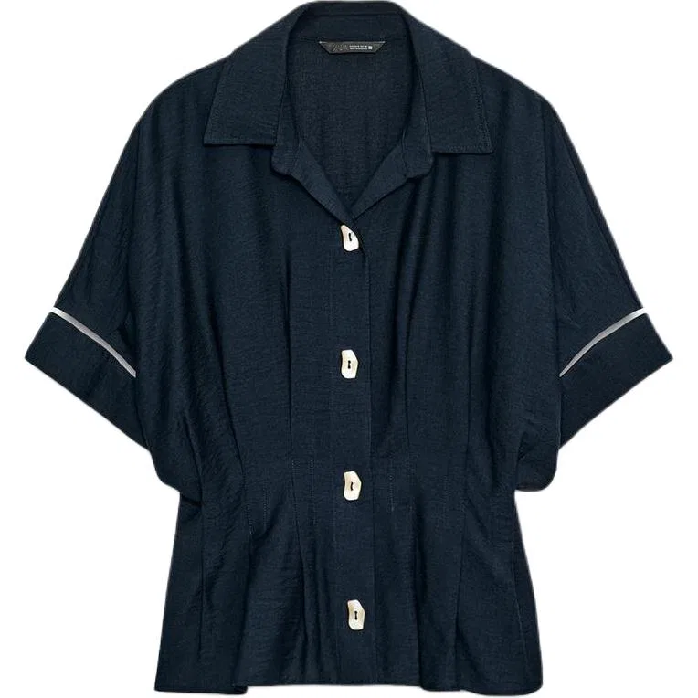 Женская рубашка с лацканами Sea Blue ZARA, Sea Blue