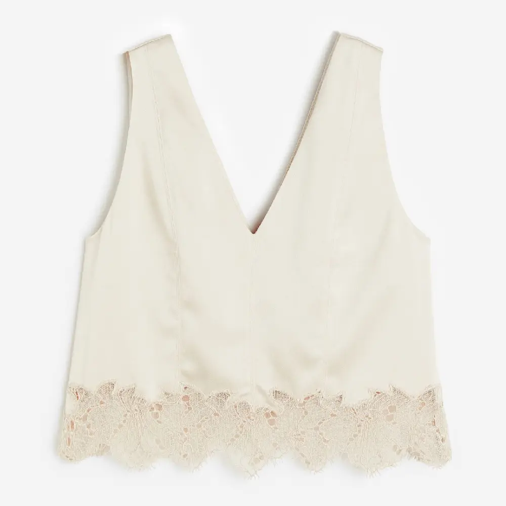 

Топ H&M Lace-trimmed Satin, светло-бежевый