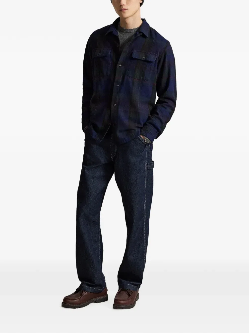 Клетчатая рубашка с нашивками на локтях POLO RALPH LAUREN, синий — фото 2