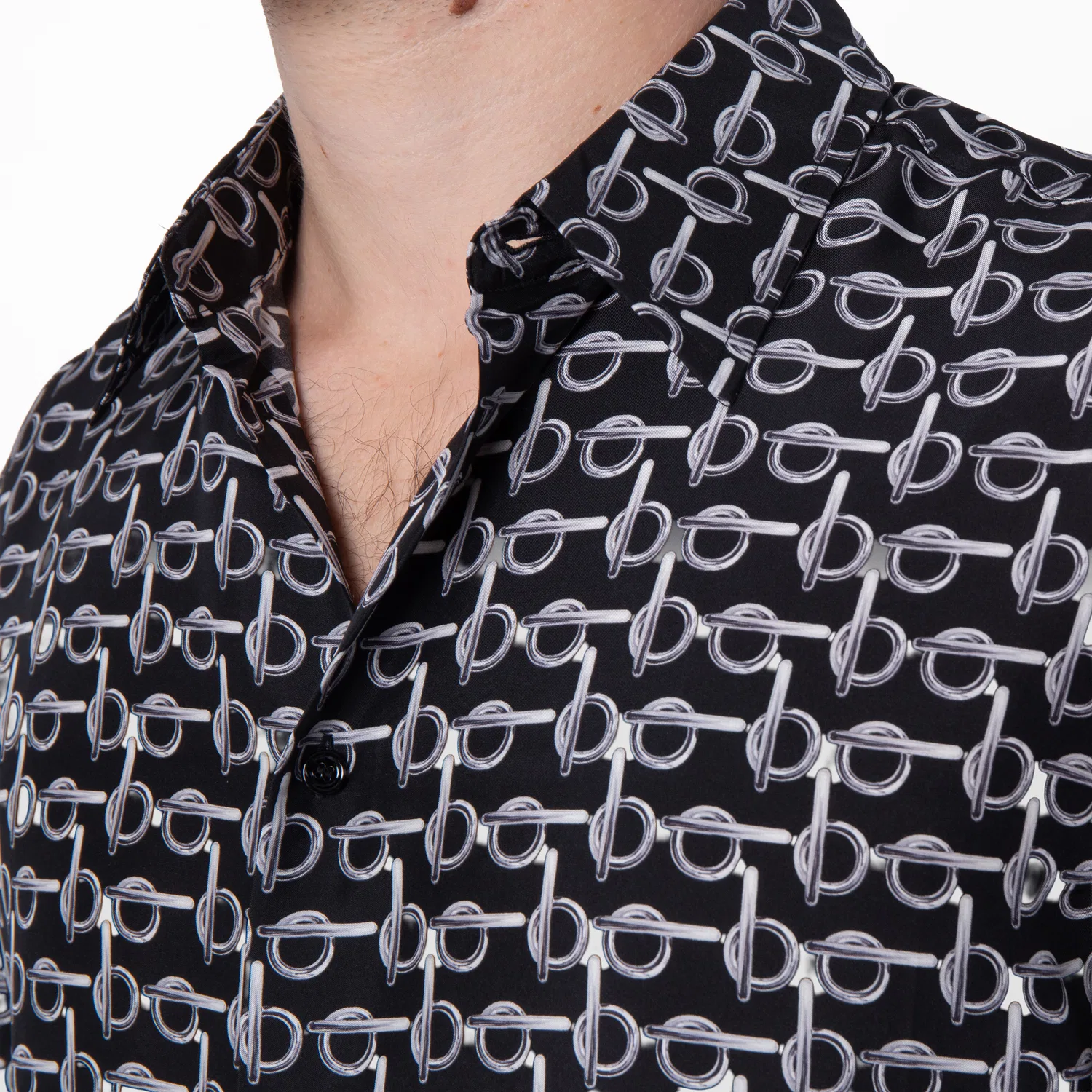 Шелковая рубашка с монограммой B Monogram B Print Silk Shirt Burberry, Silver/Black — фото 2